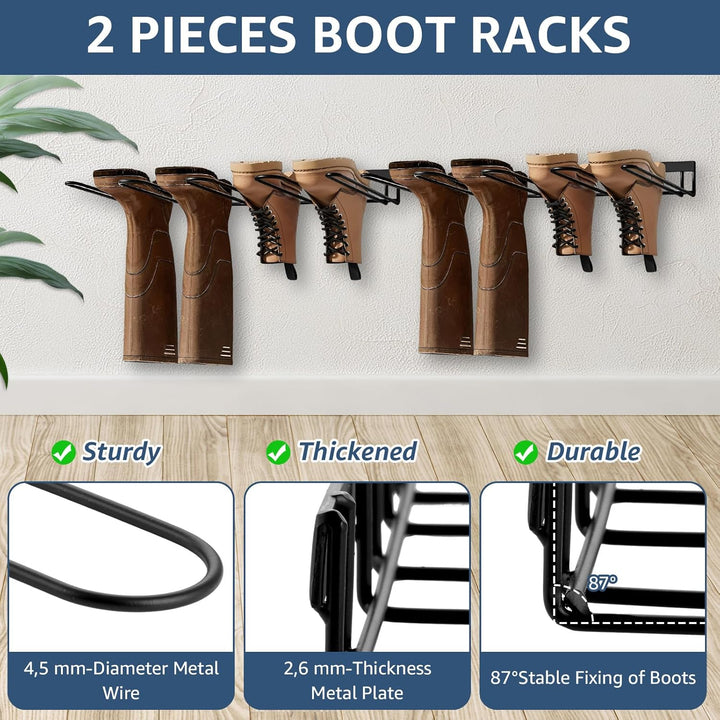 2 Stück Schuhregal Wand Metall Schwarz, Stiefelhalter für 4 Paar, Schuhregal Stiefel, Stiefel Aufbew