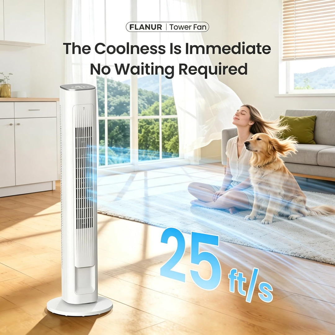 FLANUR Turmventilator, 23dB Ventilator Leise mit Kühlung, 108cm WiFi Alexa Tower Fan mit Fernbedienu