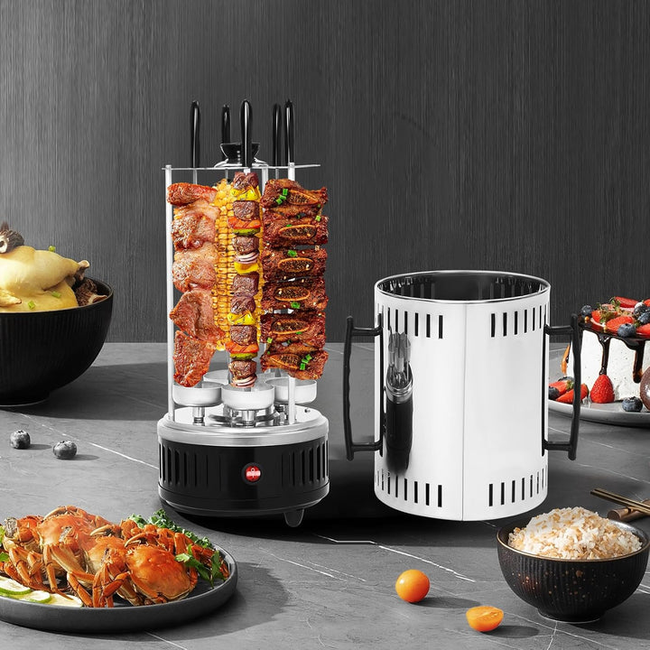 Vertikaler Edelstahl Elektro-Tischgrill inkl. 5 Spiesse, BBQ Vertikalgrill Rundgrill für Schaschlik-