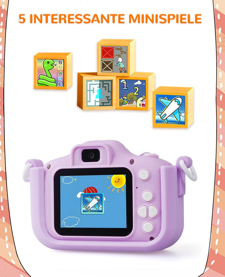Kinderkamera ab 3-10 Jahre, Digitale Kamera Kinder mit 1080P Video &amp; 2 Zoll IPS Bildschirm, 44 lusti