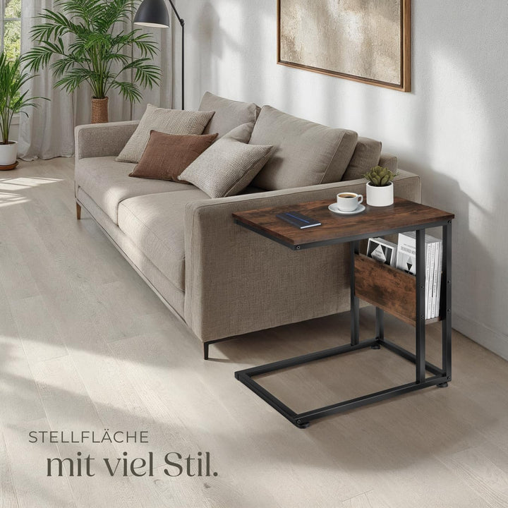 tectake® Beistelltisch Holz Metall, Wohnzimmertisch, Couchtisch C-Form, Laptoptisch für Couch, Bettt