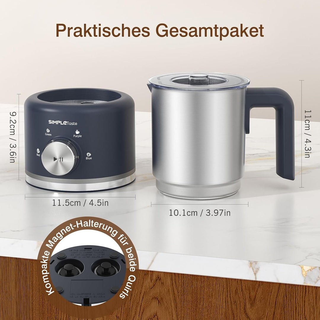 SIMPLETASTE Milchaufschäumer Elektrisch 4-in-1, 250-500 ML Heisser & kalter Milchschaum， 600 W Spülm