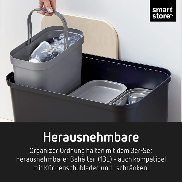 SmartStore - 4er Set Abfalleimer + 2 Deckel - Sammelset WhitePLY - Recycling Schwarz/Taupe/Birkenhol