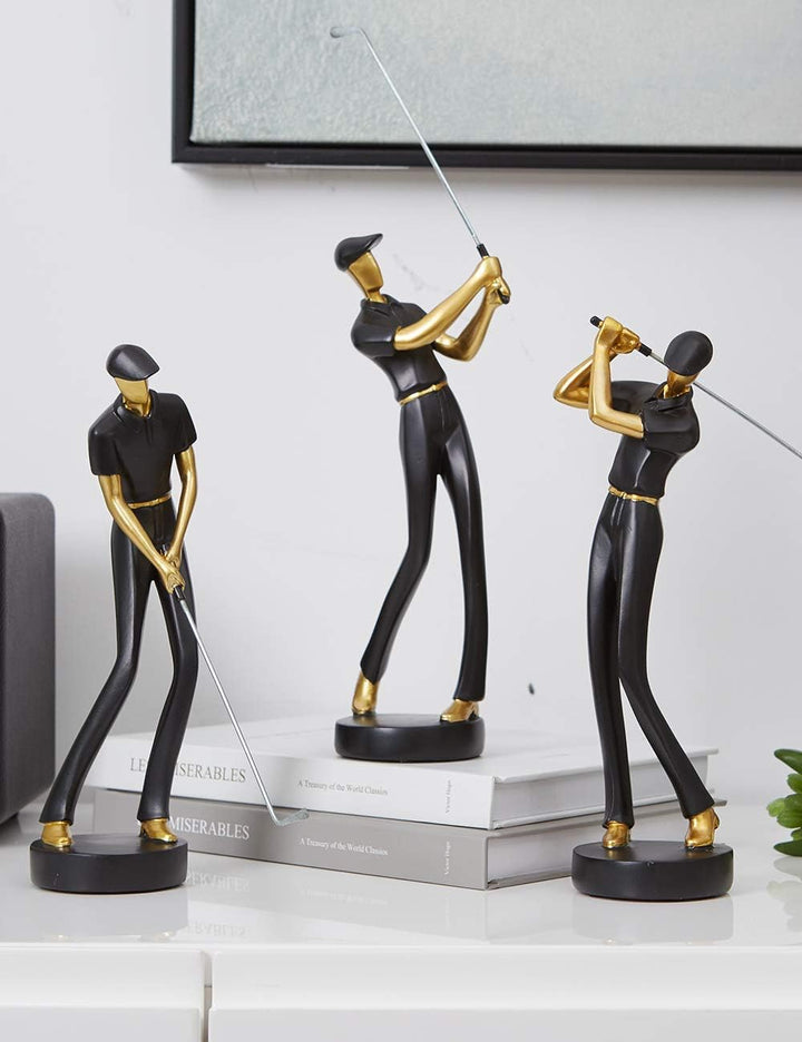 Amoy-Art Golfer Figuren Statue Modern Dekor Skulptur Wohnzimmer Kunst Golfspieler Arts Polyresin Wei