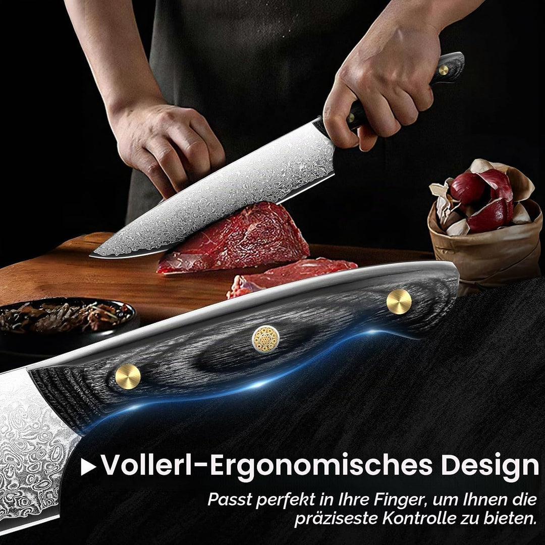 Purple Dragon Damast Kochmesser 20cm - Scharfes Küchenmesser mit VG10 Kernen - Kochmesser mit ergono