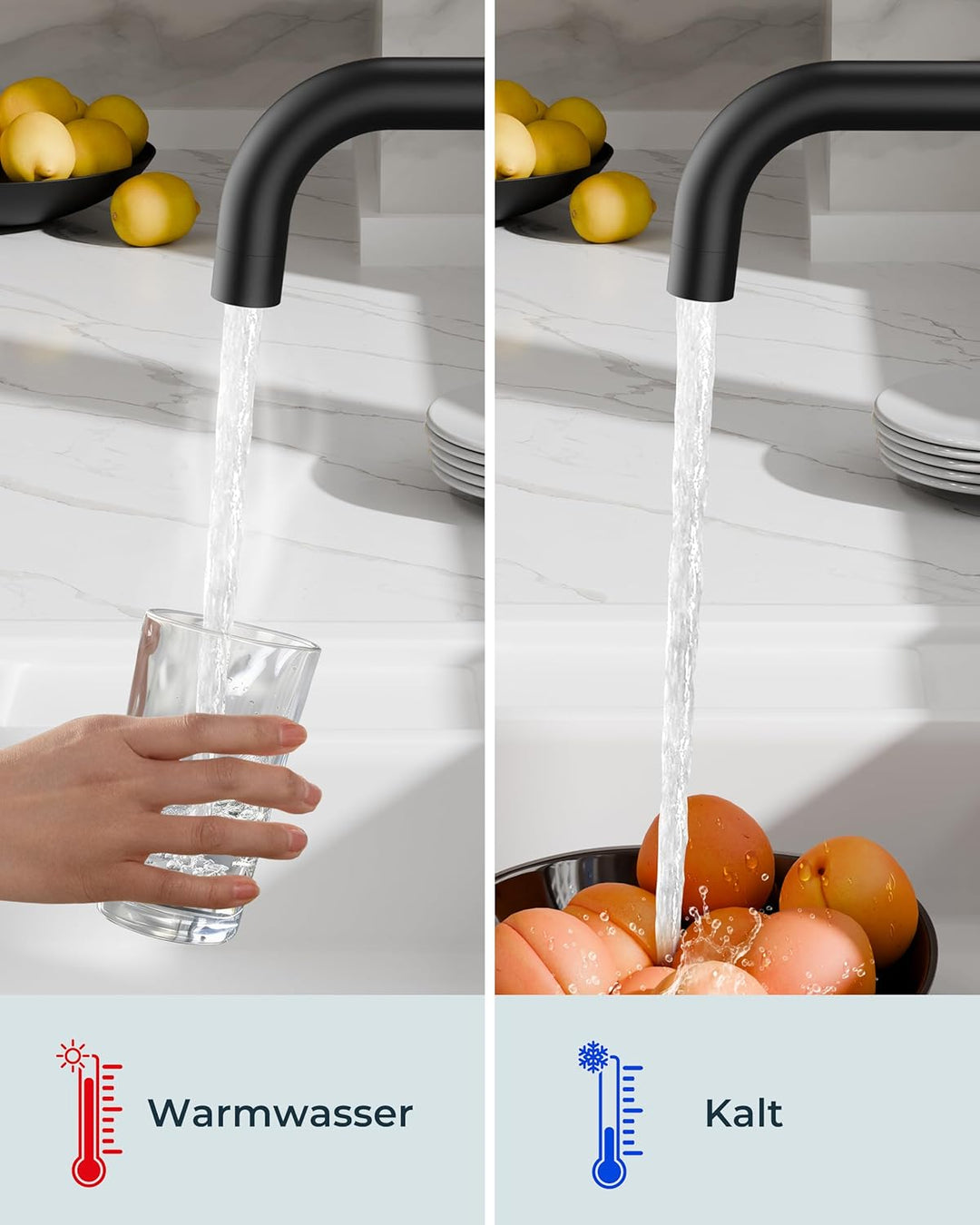 FORIOUS Wasserhahn Küche Schwarz, Küchenarmatur mit 360° Schwenkbar und Klappbar, L-förmiger Edelsta