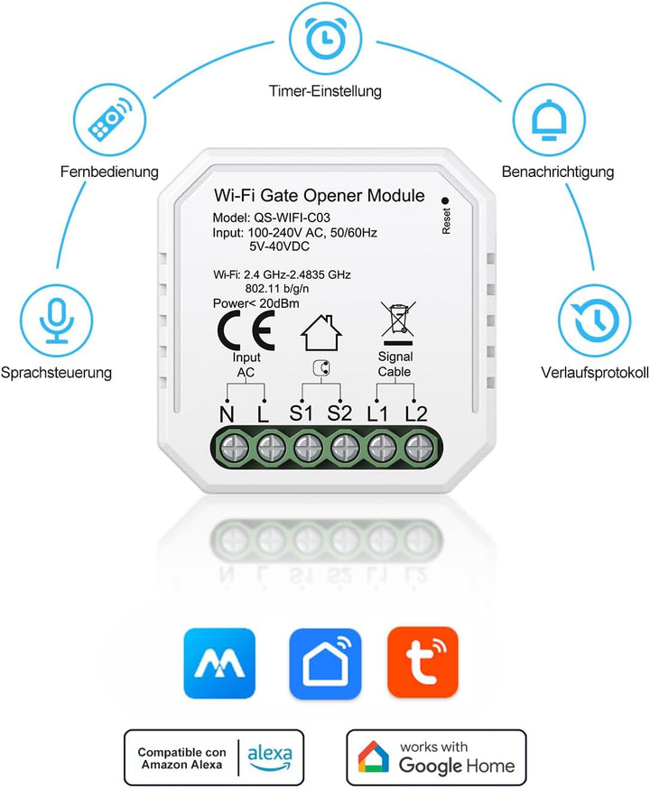 Maxcio Smart WLAN Garagentoröffner, Kompatibel mit Alexa/Google Home, APP Steuerung, Sprachsteuerung
