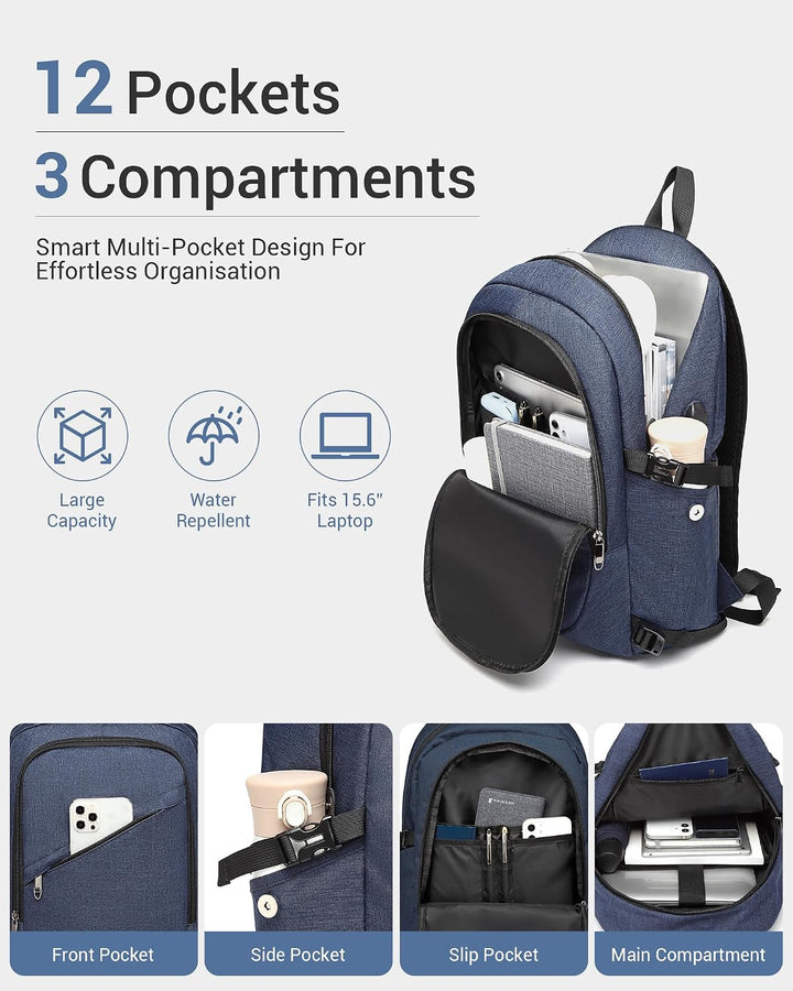 KONO Laptop Rucksack für Herren und Damen, Wasserdichter und Diebstahlsicher Business Laptoprucksack