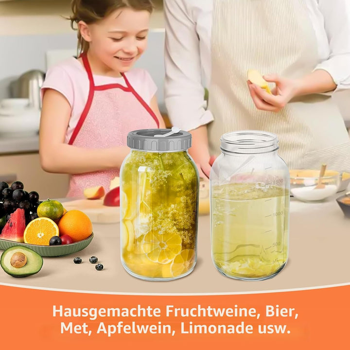 Fermentierglas 2 Stück 2L, Kimchi Behälter mit Luftschleuse, Perfekt für die Gärung für Kimchi, Saue
