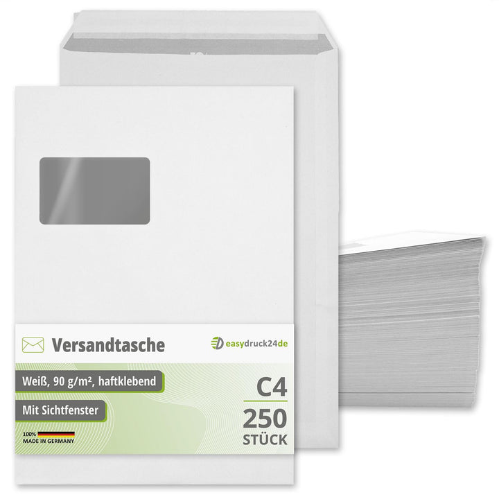 easydruck24de Umschläge mit Fenster DIN C4-250 Stück I Versandtaschen haftklebend mit Abdeckstreifen