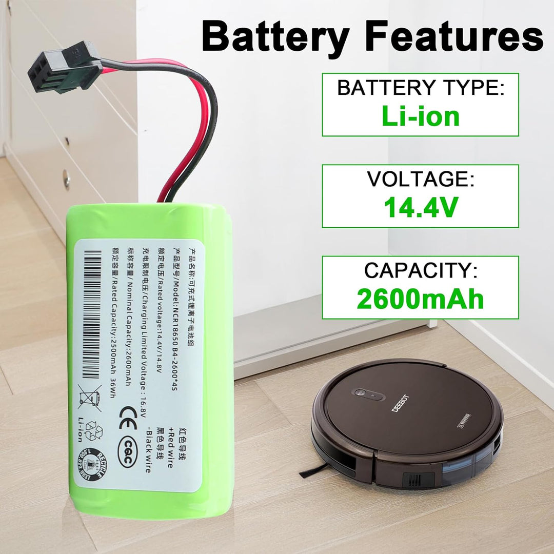 14,4 V 2600 mAh Ersatzakku für Ecovacs Deebot N79 N79S DN622, Li-Ionen-Akku kompatibel mit Tesvor 50