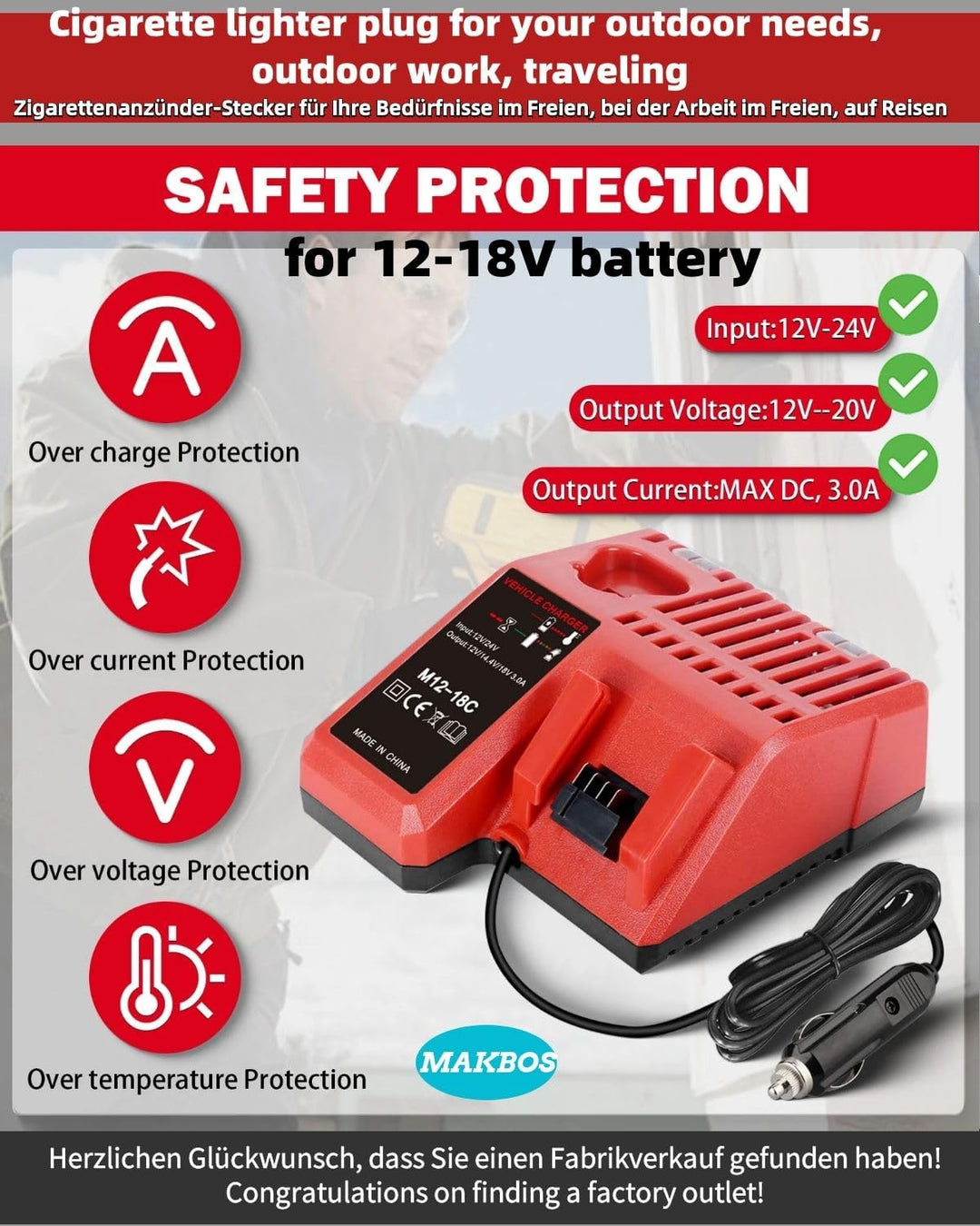 AutoLadegerät Ersatz für Milwaukee M18 M12 Batterieladegerät,18v12Vrapid Batterien LaDer,Tragbares M