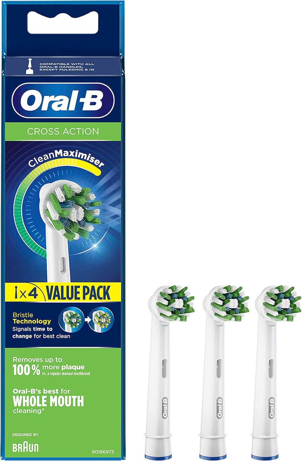 Oral-B Crossaction Ersatzköpfe mit CleanMaximiser-Technologie, Grünen, 4 Stück (1er Pack) Grünen 4 s