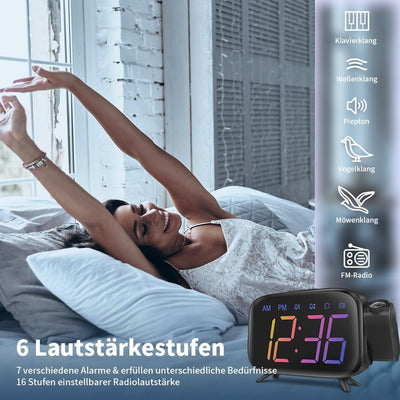 ELEHOT-Store Radiowecker mit projektion,180°Projektionswecker,12/24H Wecker Digital Snooze Funktion,