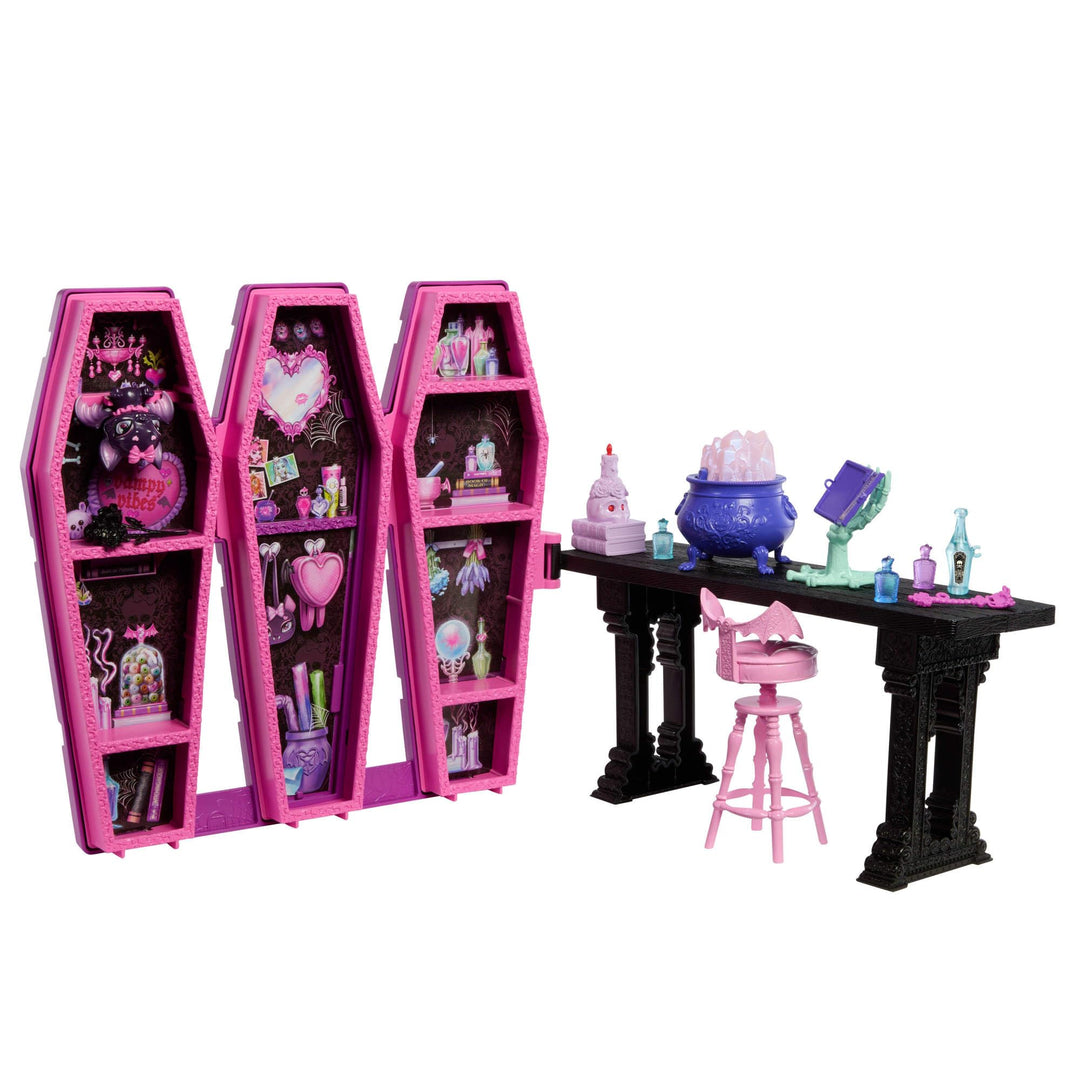 Monster High-Spielzeug und Accessoires, Secret Potion Room Draculaura-Spielset mit niedlicher Fleder