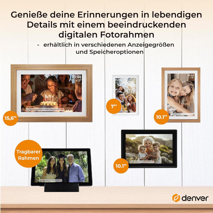 Denver PFF1037 Digitaler Bilderrahmen mit Glasdisplay und WiFi, 10.1 Zoll, Elektronischer Bilderrahm