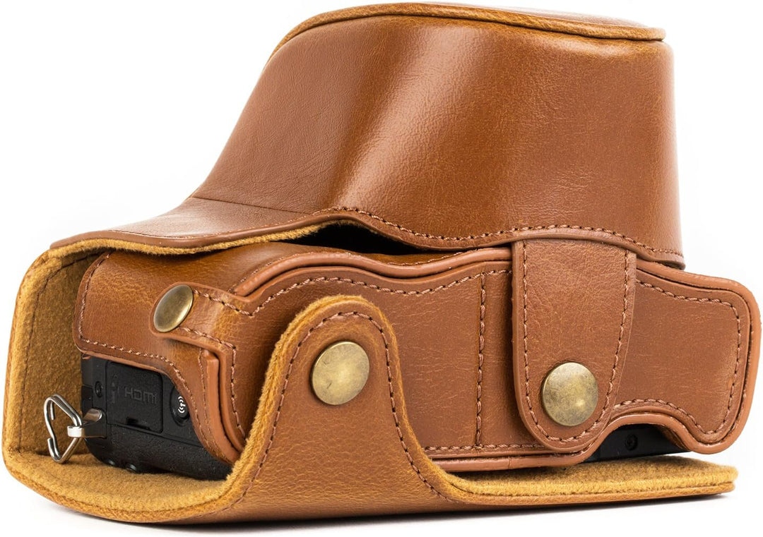 MegaGear Panasonic Lumix DMC-GX85, GX80 mit 12-32mm Objektiv Ever Ready Leder Kamera-Case mit Trager