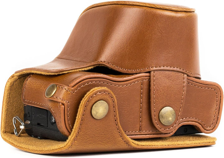 MegaGear Panasonic Lumix DMC-GX85, GX80 mit 12-32mm Objektiv Ever Ready Leder Kamera-Case mit Trager