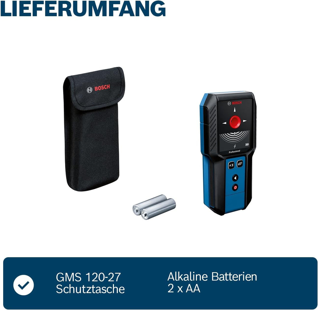 Bosch Professional Ortungsgerät GMS 120-27 (2xAA Batterien, max. Detektionstiefe Nicht-magnetisches