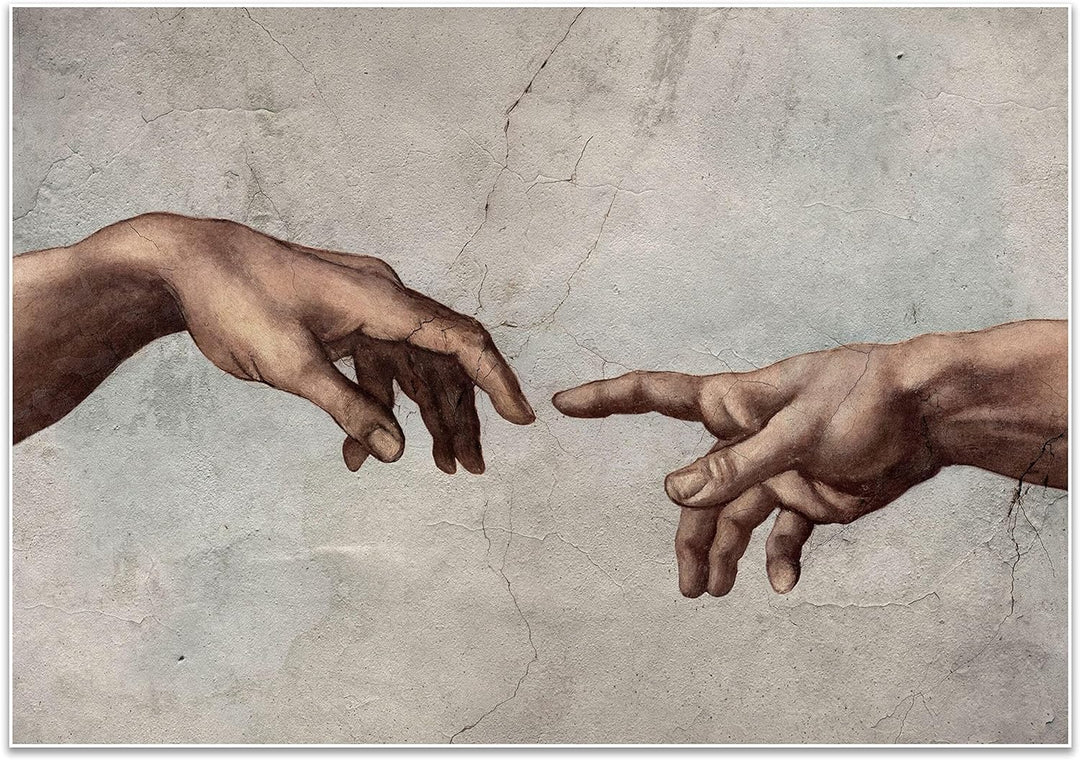 wandmotiv24 Poster als Wanddeko, Grösse 100x70cm, Davinci Hände, die Erschaffung Adams, Gemälde, Kun