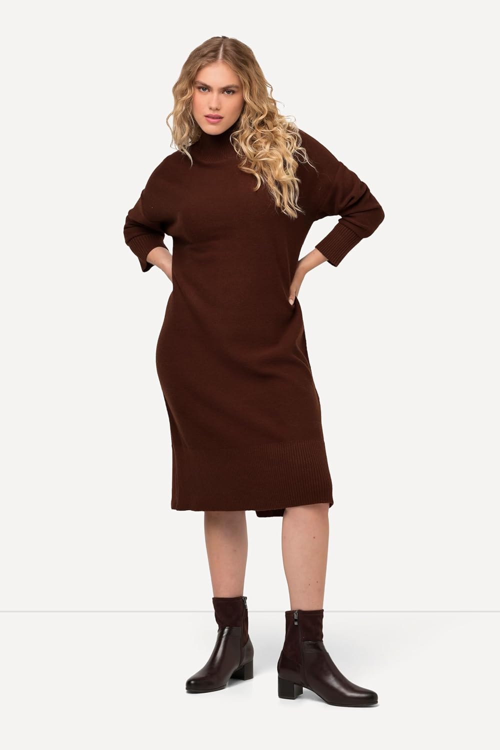 Ulla Popken Damen Strickkleid mit Stehkragen Kleider, 42-44 Grosse Grössen