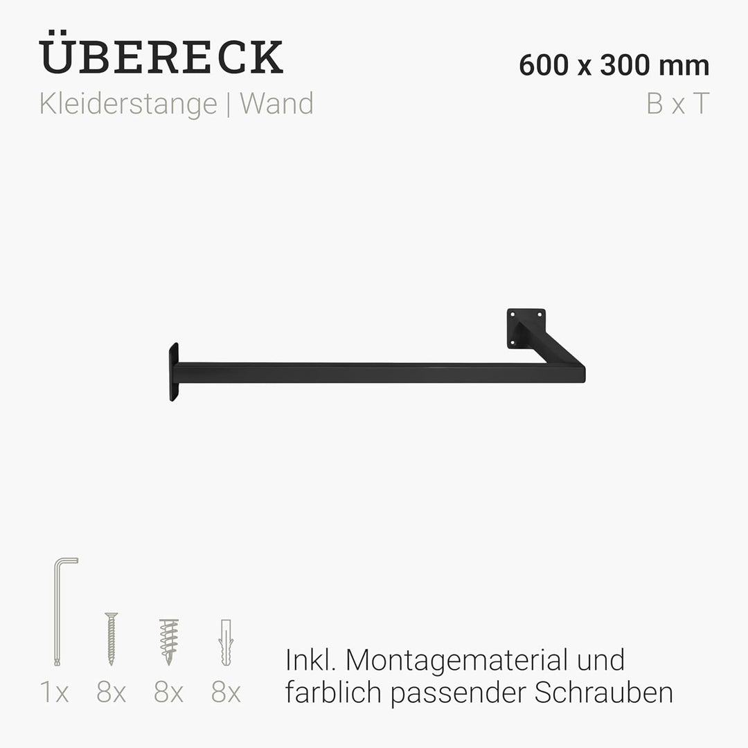 Natural Goods Berlin 1x Kleiderstange ÜBERECK Wandmontage - Garderobenstange L-Form für Flur, Bad od