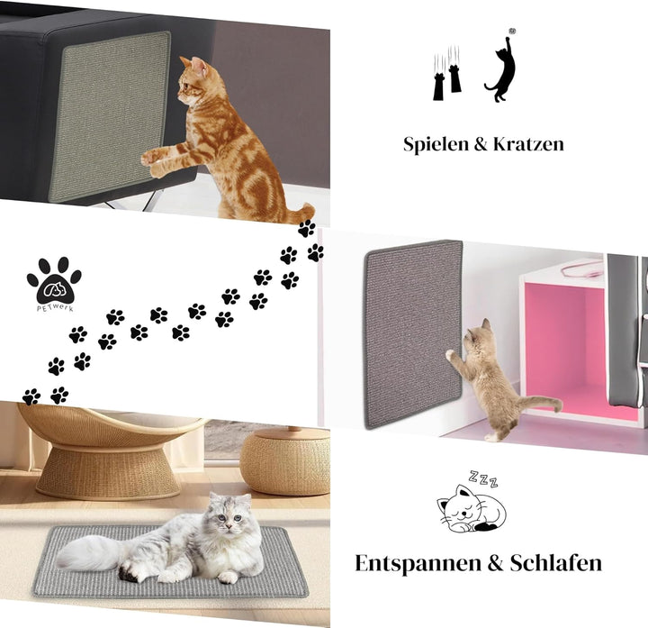 Kratzmatte Grau| Katzen Vorleger| Kratzteppich| Sisal Kratzmatte| Katzenmöbel| Krallenpflege (40cm x