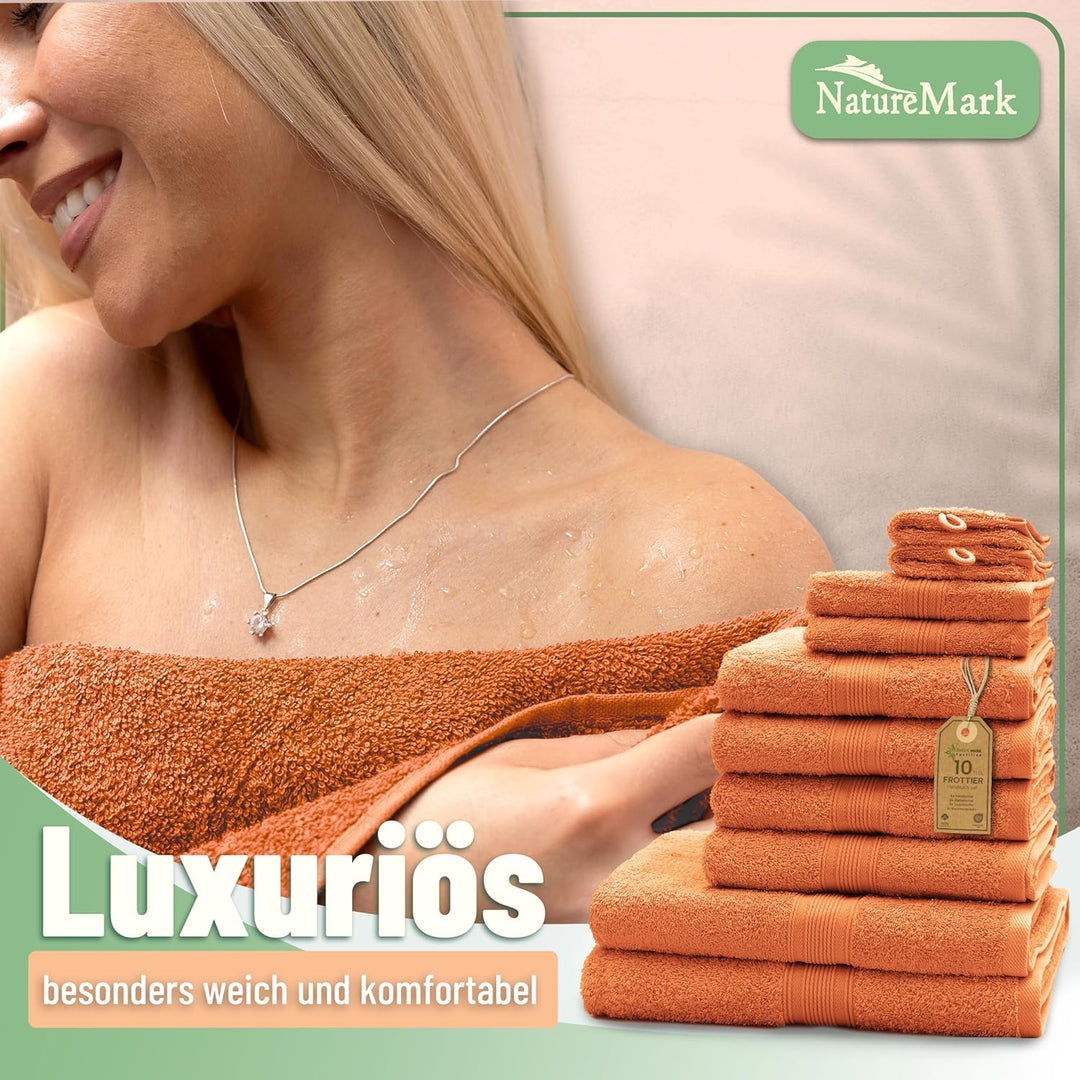 GREEN MARK Textilien 10 TLG. FROTTIER Handtuch-Set mit verschiedenen Grössen 4X Handtücher, 2X Dusch