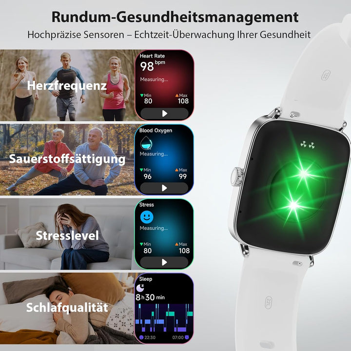 Yoever Smartwatch Herren Damen mit Telefonfunktion - 1.85" Fitnessuhr Herren mit Herzfrequenz SpO2 S