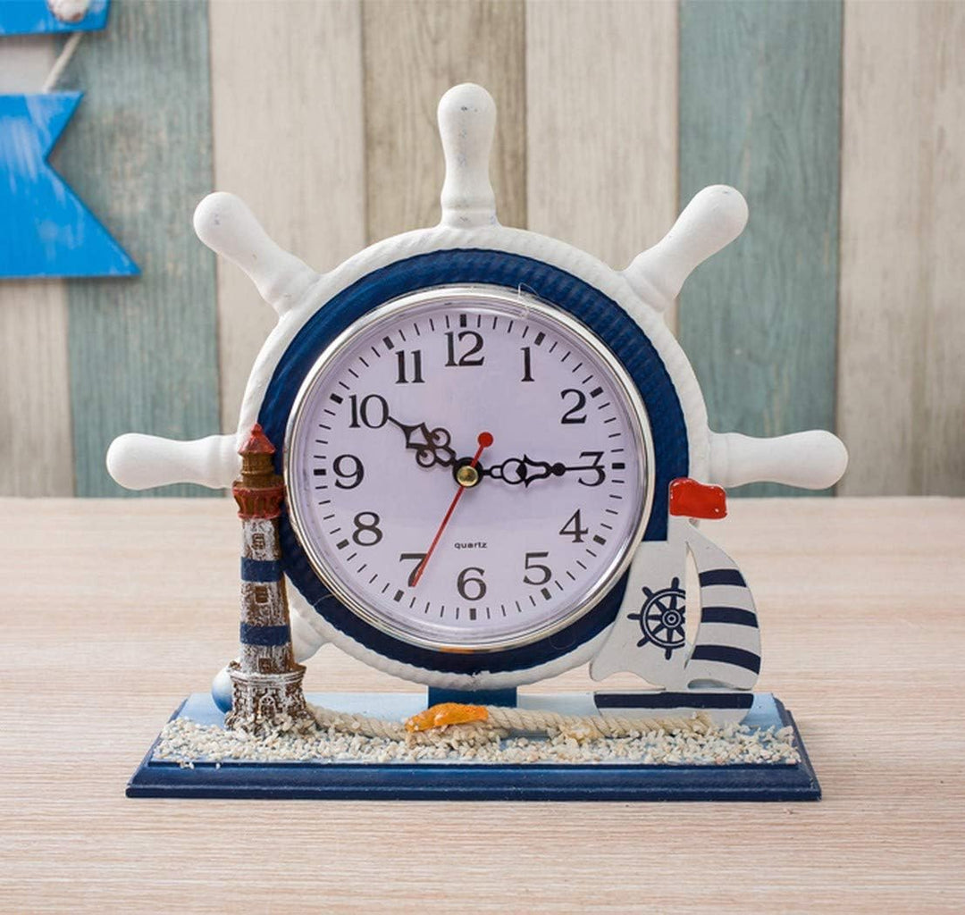 SWHONG Nautical Ship Wheel Ruderuhr Retro Shabby Chic Beach Thema Holzuhr für Schlafzimmer Ornament