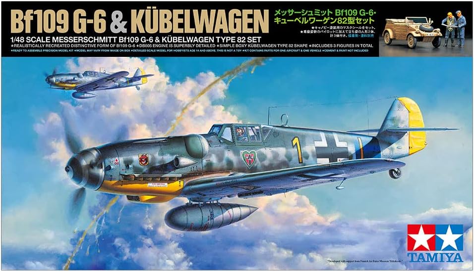 TAMIYA 25204 1:48 Dt. BF109 G-6 &amp; Kübelwagen 82 - Modellbausatz,Plastikbausatz, Bausatz zum Zusammen
