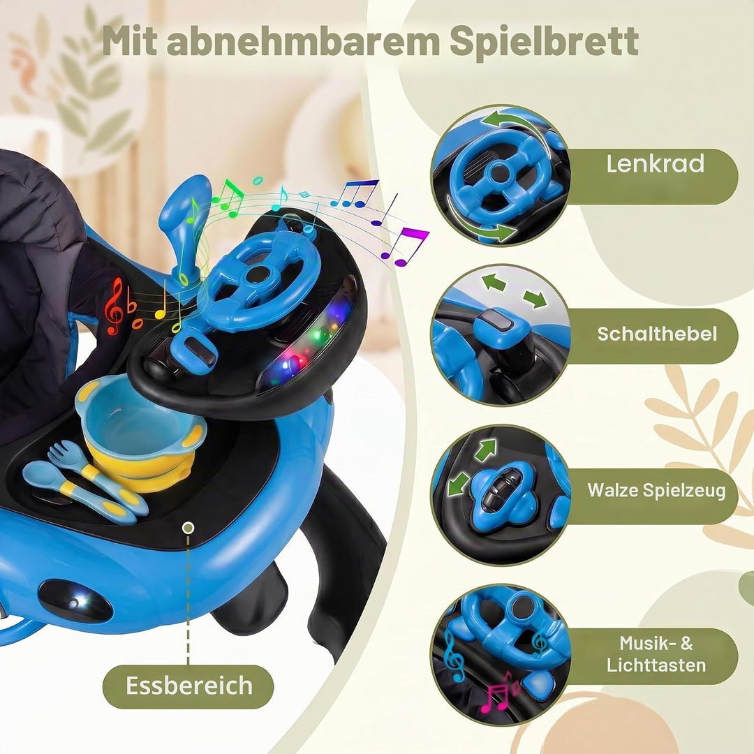 LIFEZEAL Lauflernwagen mit Sonnenschirm, 6-in-1 Lauflernhilfe Gehhilfe Baby mit Licht, Musik, Spiele