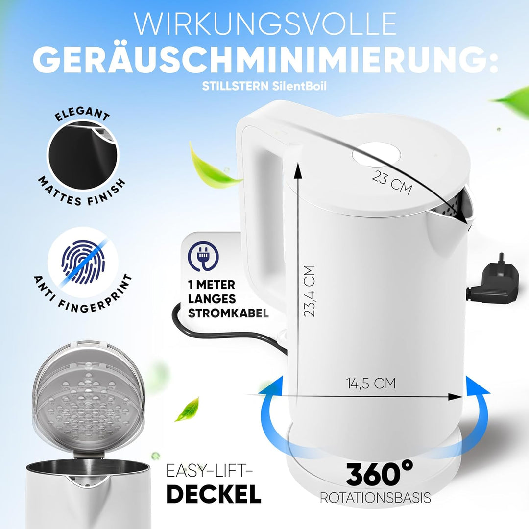 Stillstern Wasserkocher mit Edelstahl Filter [1,7L - 2200W] Wasserkocher mit Präzisionsausguss und A