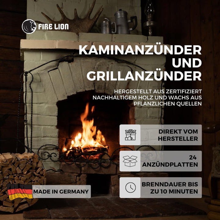 FIRE LION - 24 Anzündplatten, geschnitten in 32 oder 48 Würfel (max. 1152x Stück) Anzündwürfel Kamin