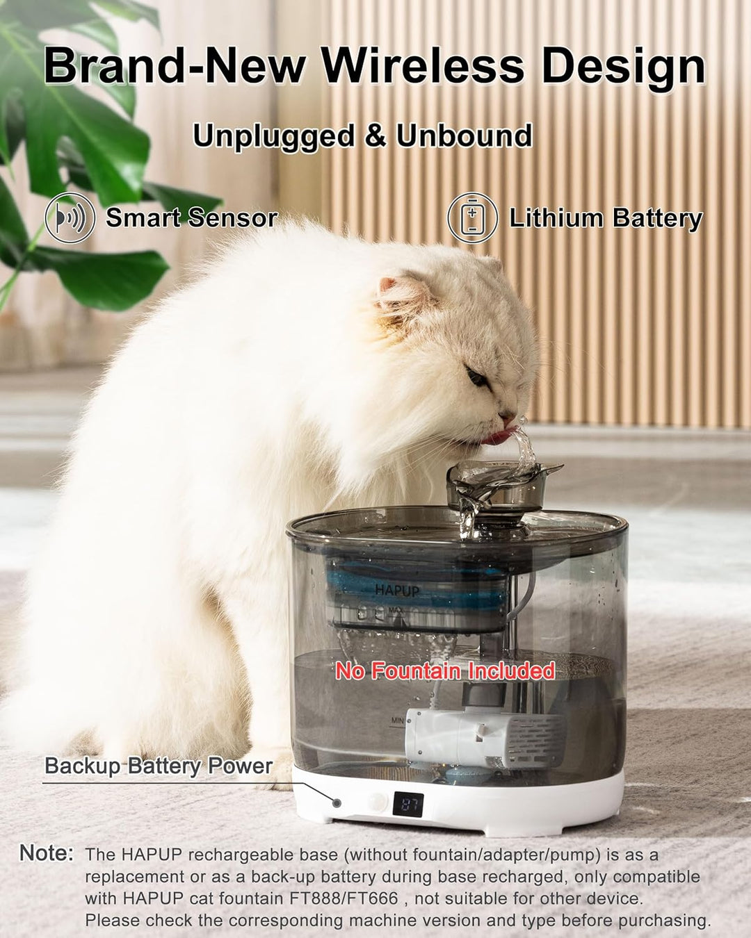 HAPUP Katzenbrunnen Batteriebetriebene Basis Katzenbrunnen Kabellos Verbesserte Separate Basis Ersat