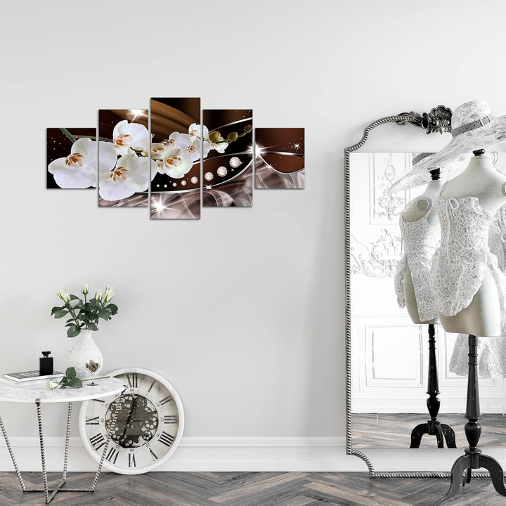 Runa Art Wandbilder Blumen Orchidee 5 Teilig Bild auf Vlies Leinwand Deko Wohnzimmer Abstrakt Beige