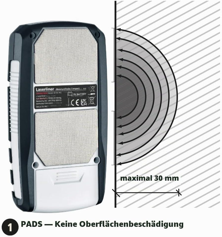 Laserliner Feuchtigkeitsmessgerät, MoistureFinder Compact, Feuchtigkeitsmesser für Holz, Gipsputz un