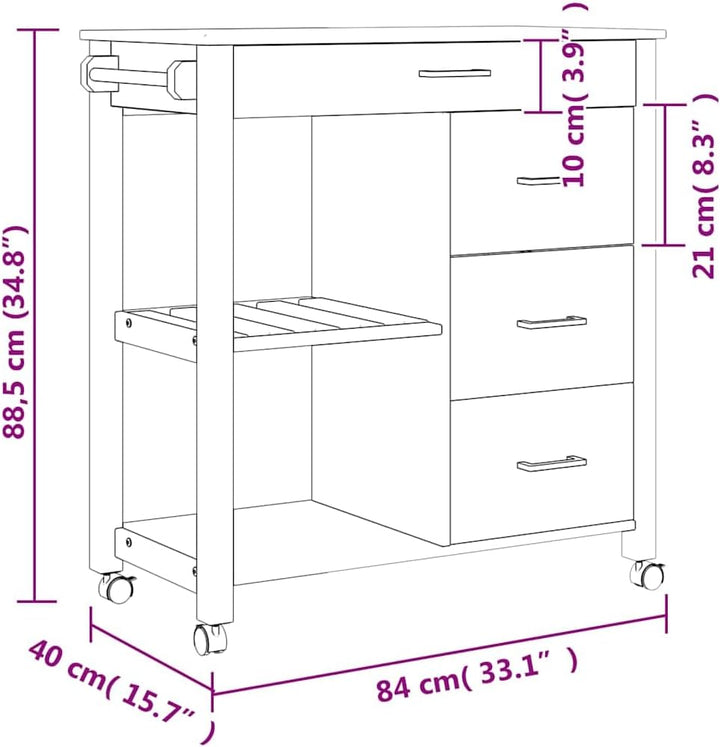 vidaXL Küchenwagen, Servierwagen mit viel Stauraum, Beistellwagen für Küche Wohnzimmer Badezimmer, T
