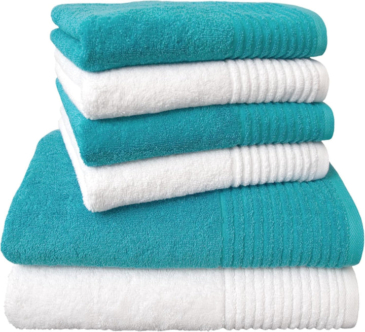Dyckhoff 0410996430 Handtuchset "Brillant" Qualität 550 g/m², 6-teilig,weiss/türkis Weiss / Türkis,