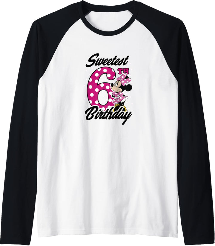 Disney Minnie Mouse Pink Polka Dot Sweetest 6th Birthday Raglan