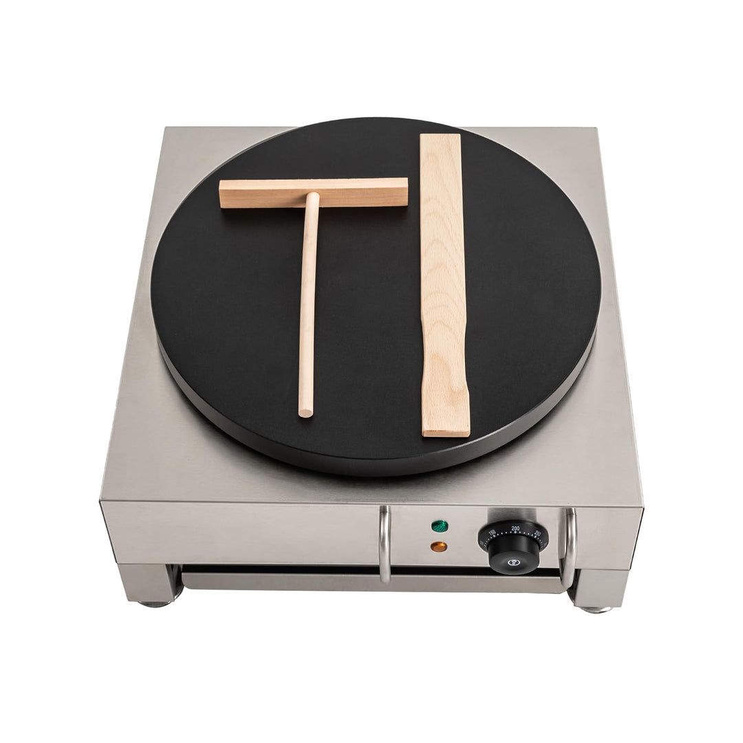 LKHDONG Elektrische Crepes Maker 45cm – Profi Crepesgerät mit Antihaftbeschichtung und Zubehör – 16