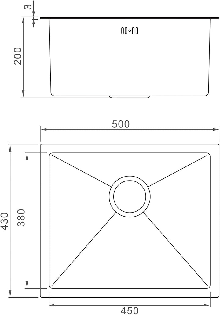 Ibergrif Spüle Küchenspülen für den Unterbau und Aufsatz, 50-43cm Unterbaubecken, Spülbecken Satin E