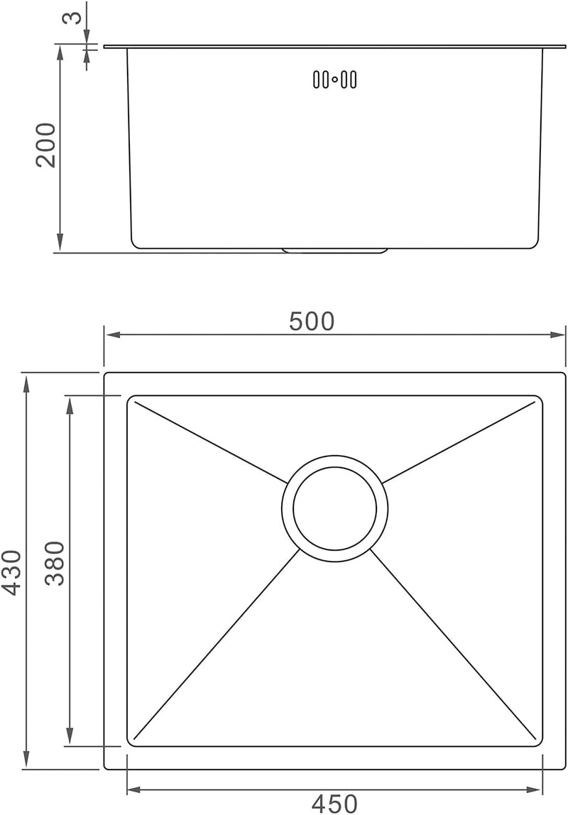 Ibergrif Spüle Küchenspülen für den Unterbau und Aufsatz, 50-43cm Unterbaubecken, Spülbecken Satin E