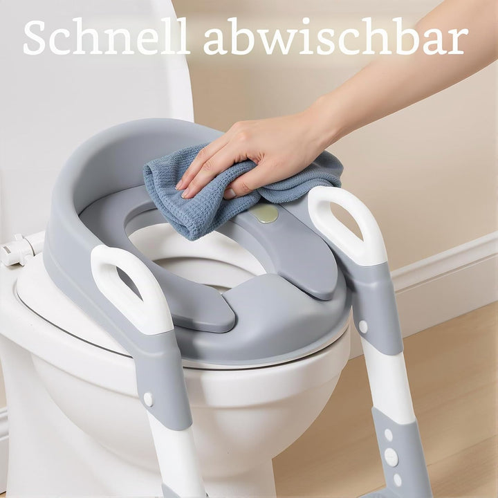Kinder Toilettensitz mit Treppe, 2-7 Jahre, 6-stufig höhenverstellbar, klappbarer Toilettentreppe, P