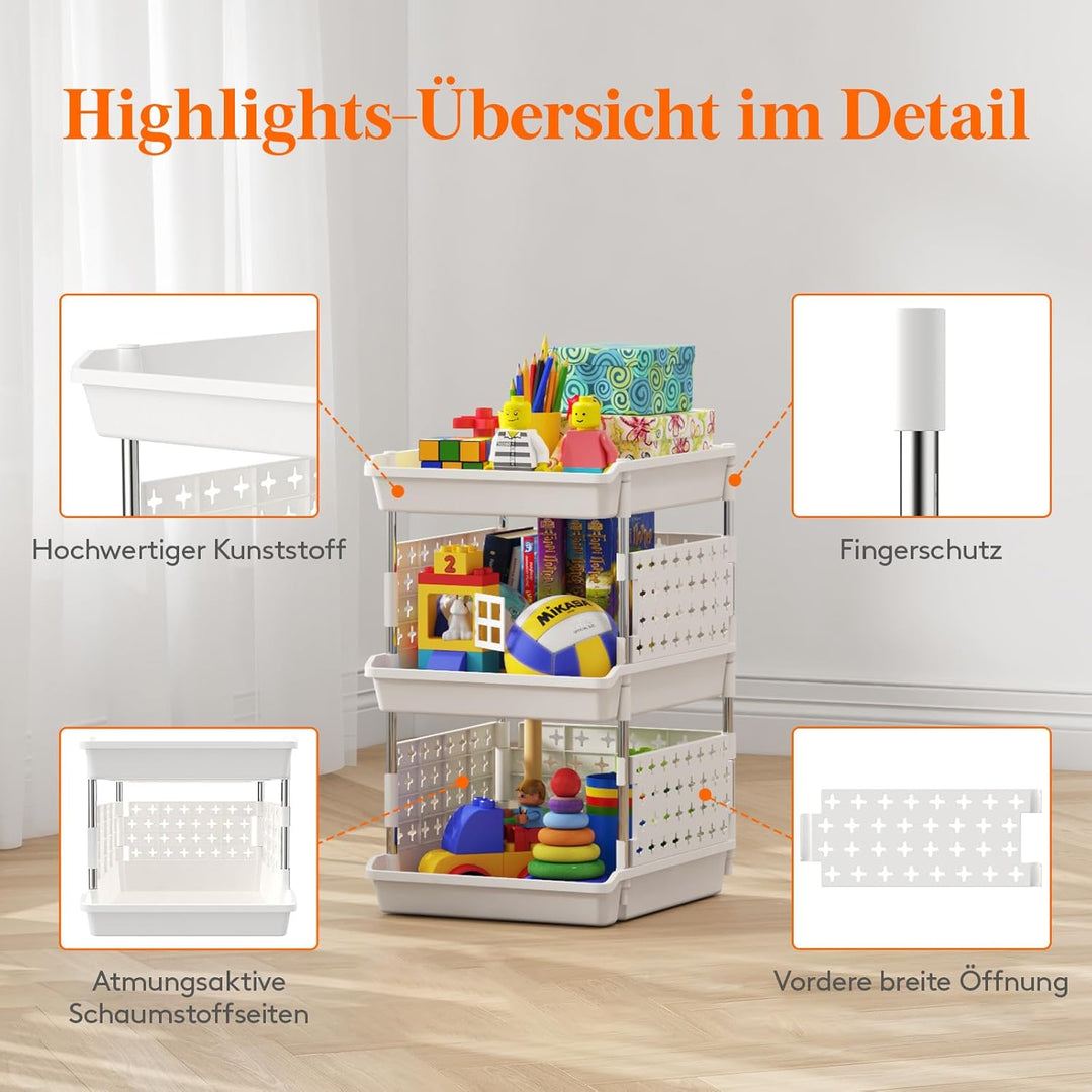 Lifewit Stapelbare Aufbewahrungsboxen, 3-etagiges Korbregal für Garderobe, Küchenwagen für Gemüse, S