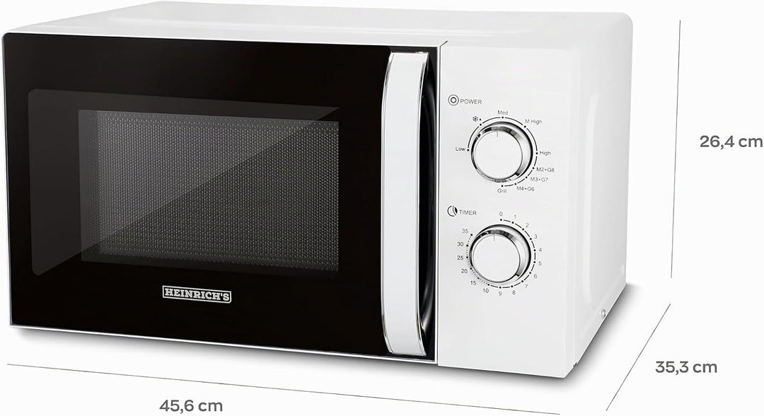 HEINRICHS Mikrowelle, kompakte Mikrowelle, 20L Volumen, 9 Leistungsstufen, inkl.35min. Timer, Defros