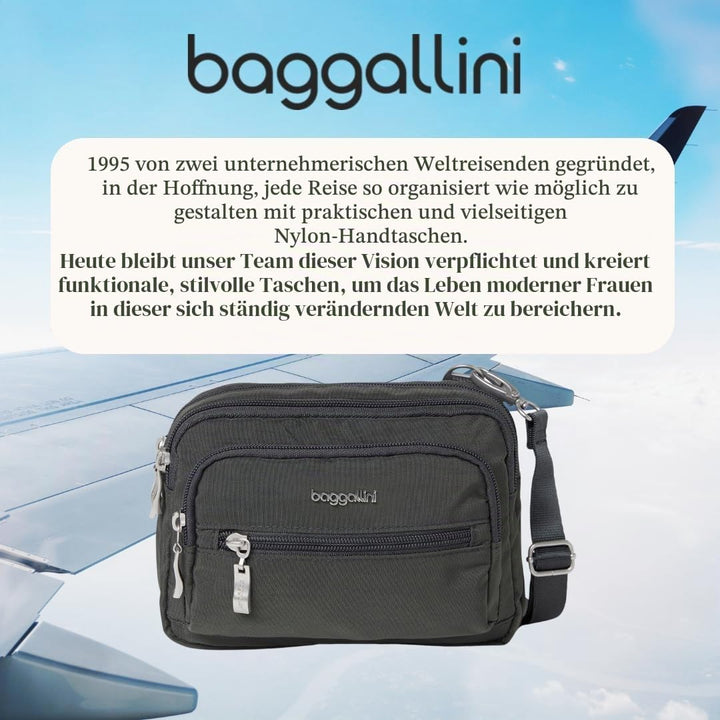 Baggallini Triple Zip Mini Sac bandoulière, Gris Charcoal, Charcoal