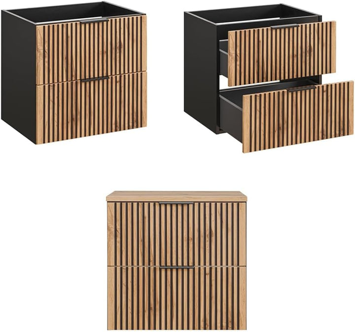 Lomadox Waschtischunterschrank 60 cm Unterschrank mit Waschtischplatte für Aufsatzwaschbecken anthra