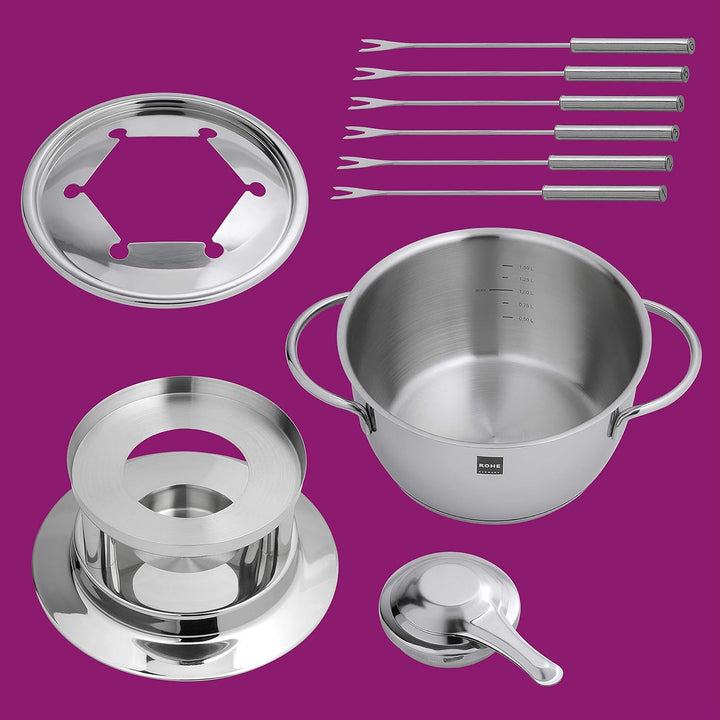Rohe Fonduetopf Fiona aus Edelstahl hergestellt, mit einem Volumen von: 2,20 l, in der Grösse: 18cm,