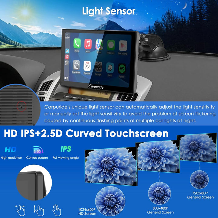 CARPURIDE C98 Kabelgebundenes/Kabelloses Carplay & Android Auto Tragbares Autoradio, 9-Zoll-HD-Touch